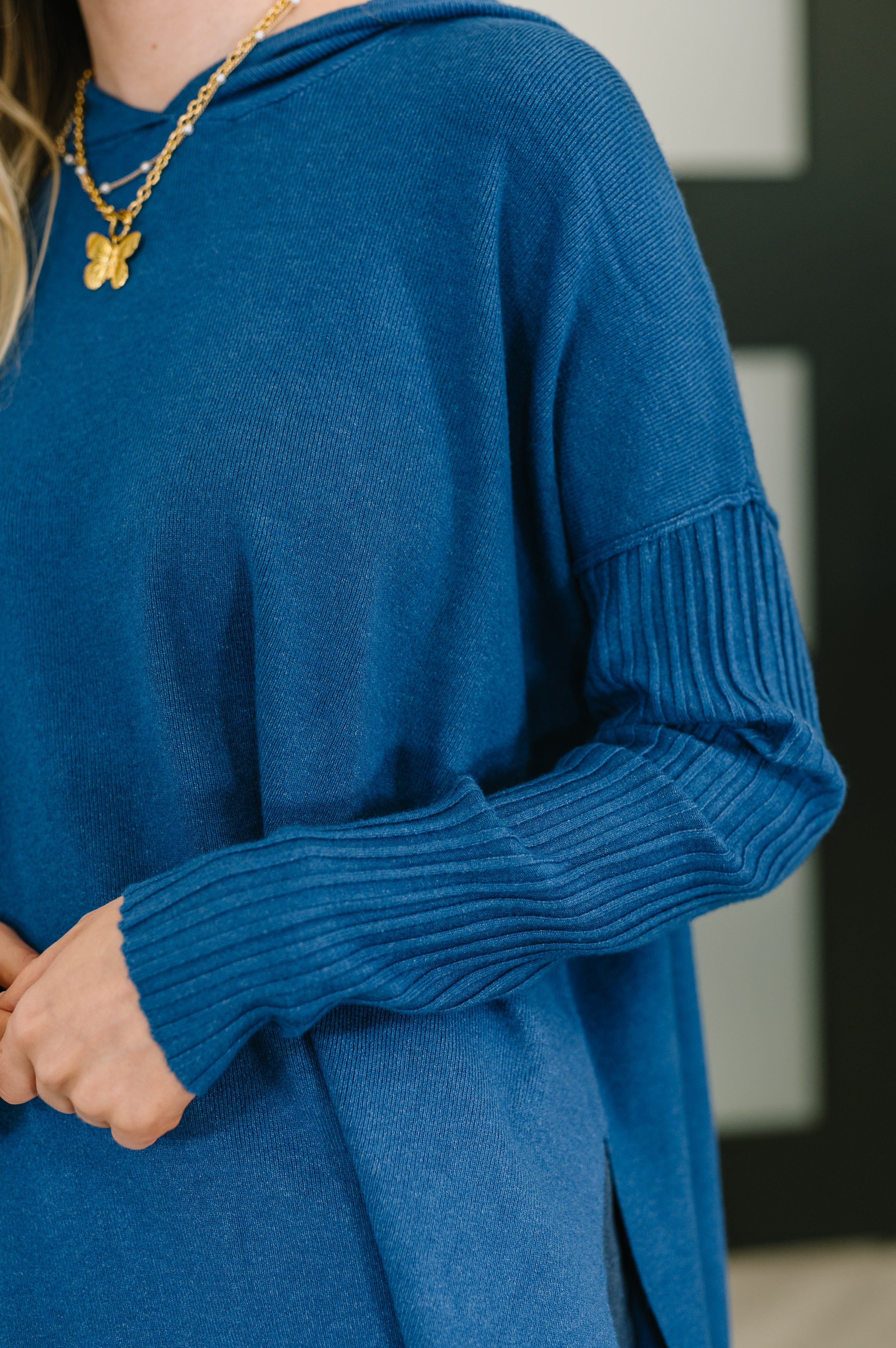 Running Late Hooded Long Sleeve in Light Navy Womens Ave Shops- Tilden Co.