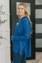 Running Late Hooded Long Sleeve in Light Navy Womens Ave Shops- Tilden Co.