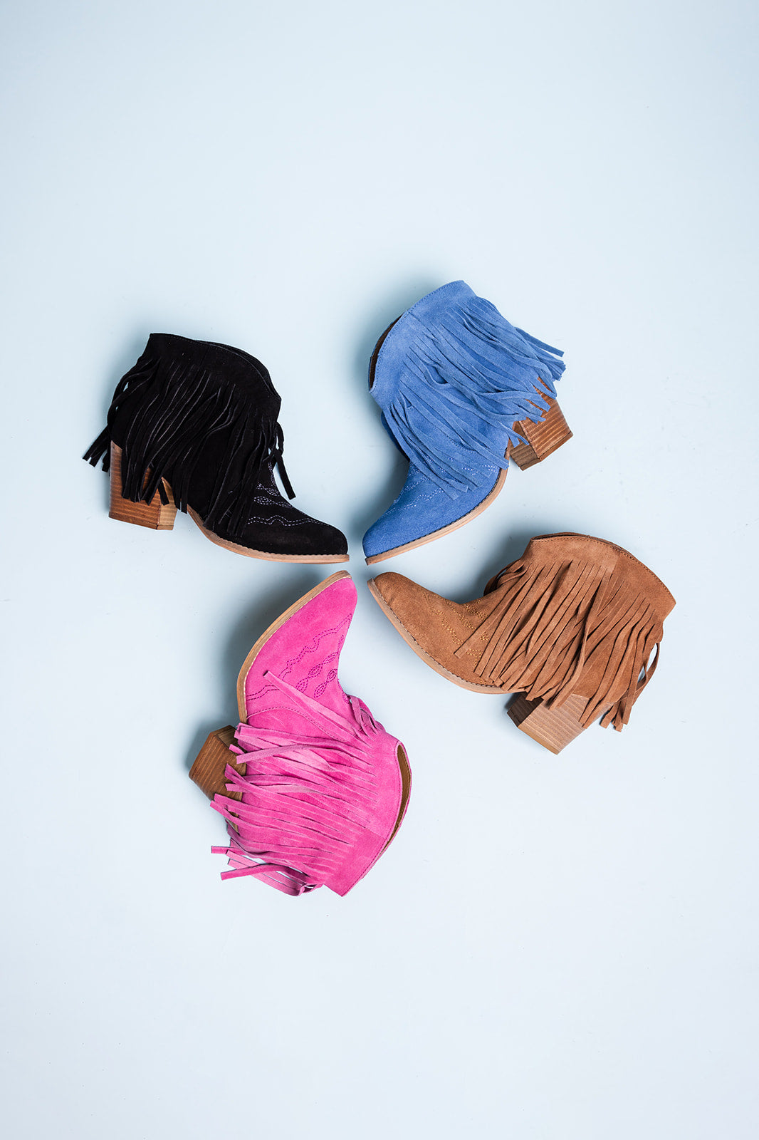 Amos Fringe Ankle Bootie in Tan Suede 110 Fashion Boots Naughty Monkey- Tilden Co.