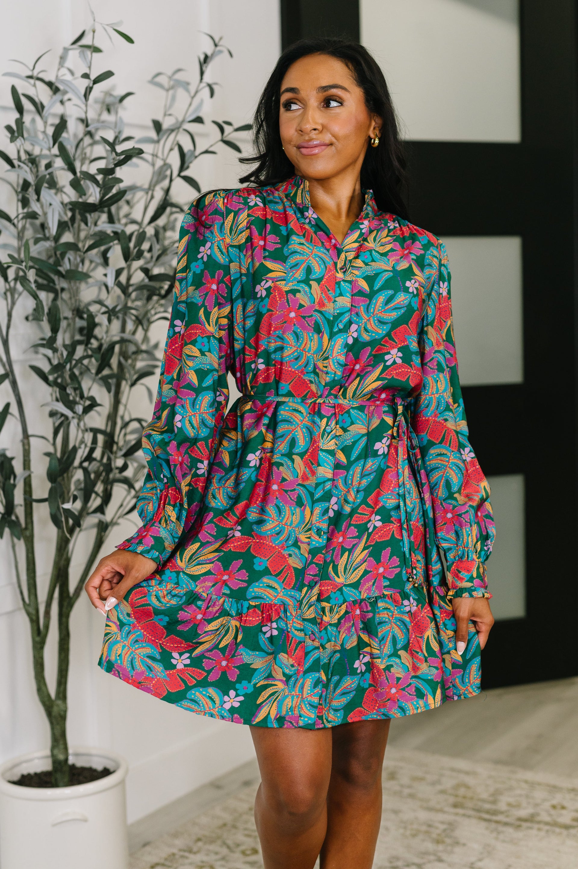 rustic midi dress Belted Floral Midi Dress