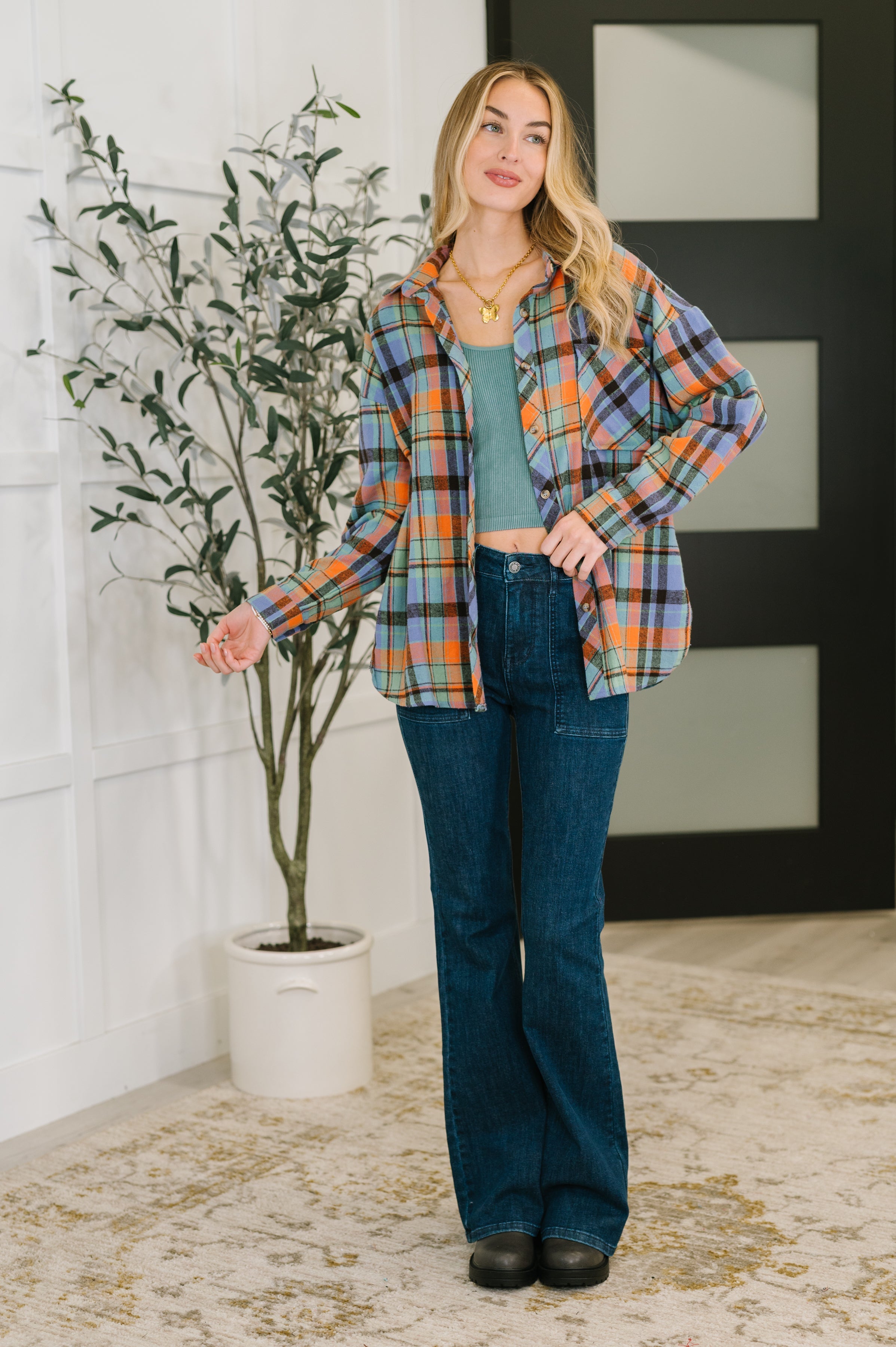 Rustic Rhythm Plaid Button Down Womens Ave Shops- Tilden Co.