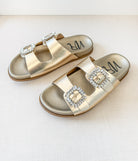 Stellar Rhinestone Buckle Slides in Gold 130 Sandals Naughty Monkey- Tilden Co.