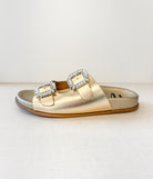 Stellar Rhinestone Buckle Slides in Gold 130 Sandals Naughty Monkey- Tilden Co.