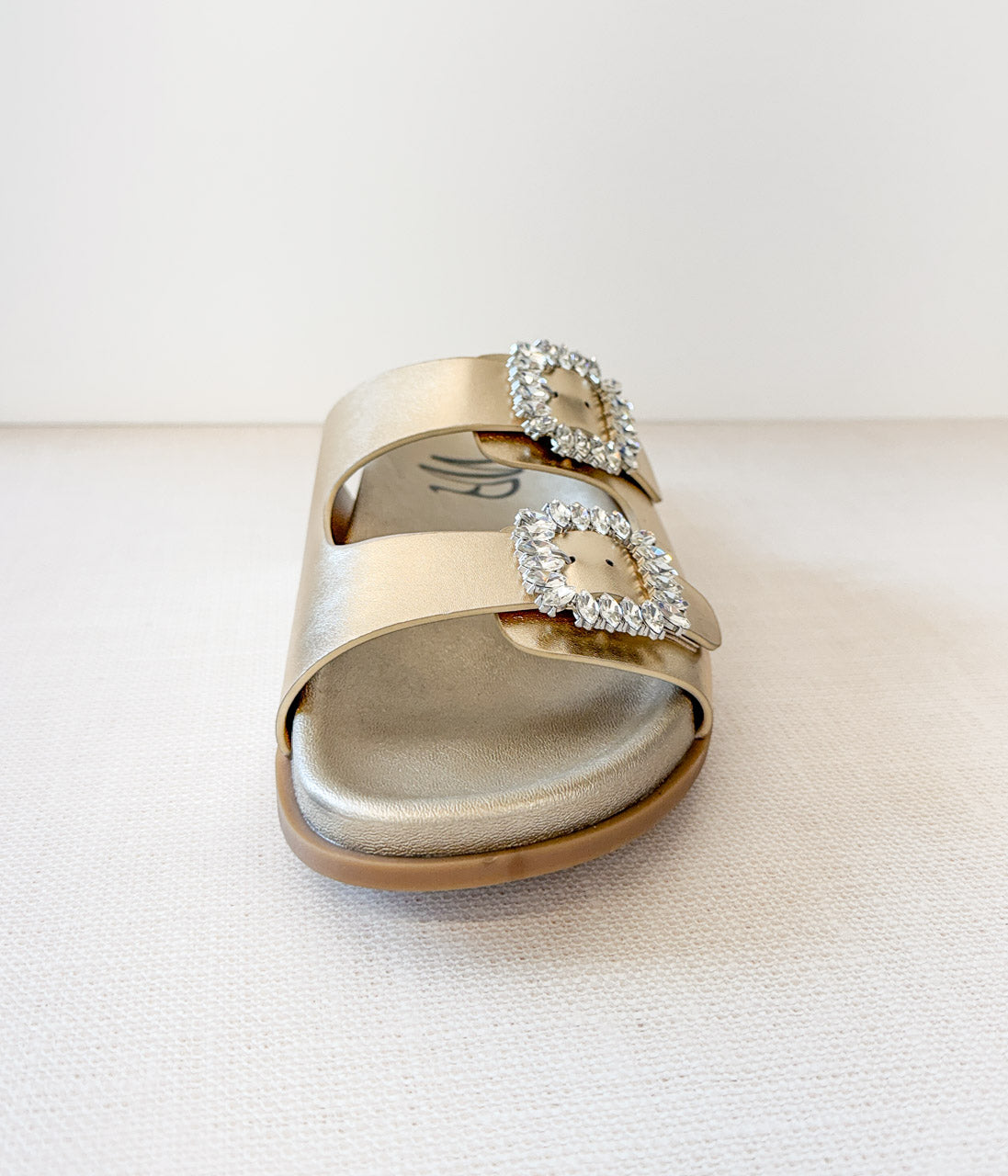 Stellar Rhinestone Buckle Slides in Gold 130 Sandals Naughty Monkey- Tilden Co.