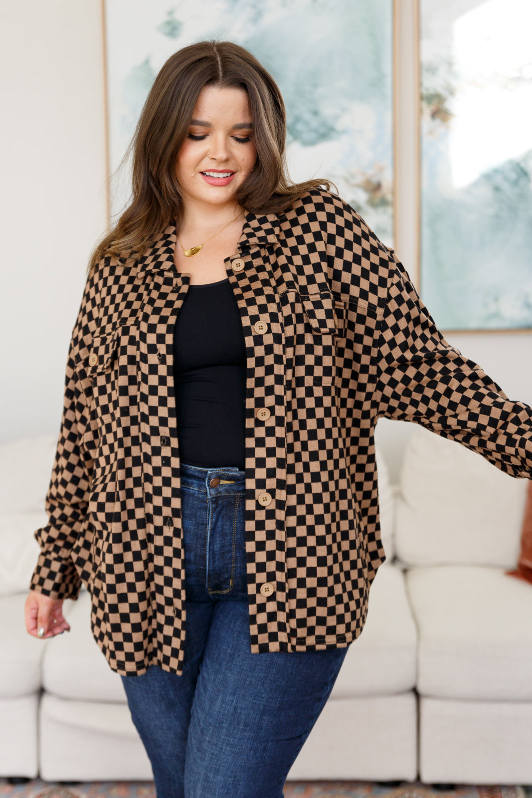 Safe Secrets Checkered Shacket Layers Ave Shops- Tilden Co.