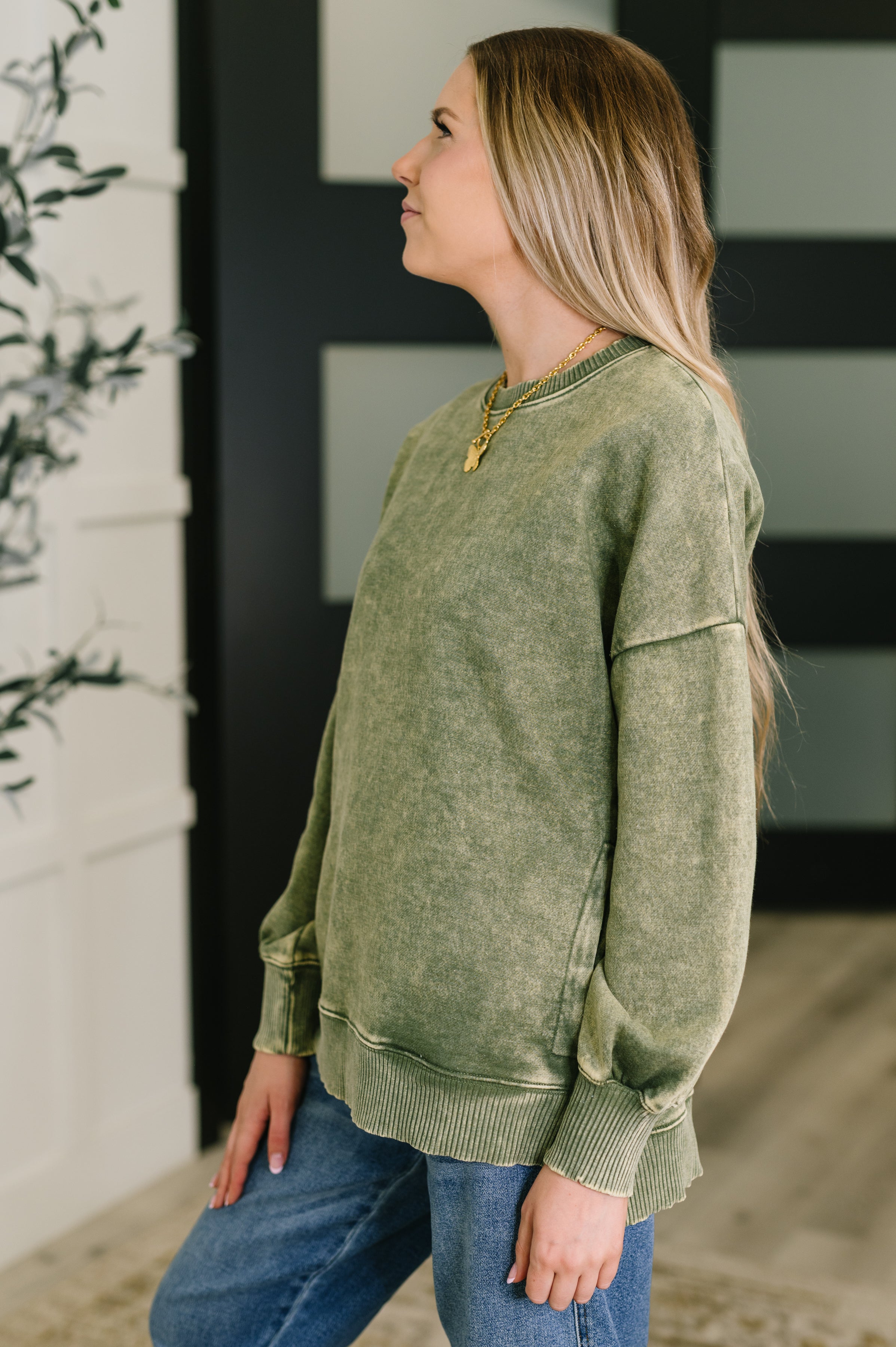 Safe and Secure Mineral Wash Pullover in Light Olive Womens Ave Shops- Tilden Co.