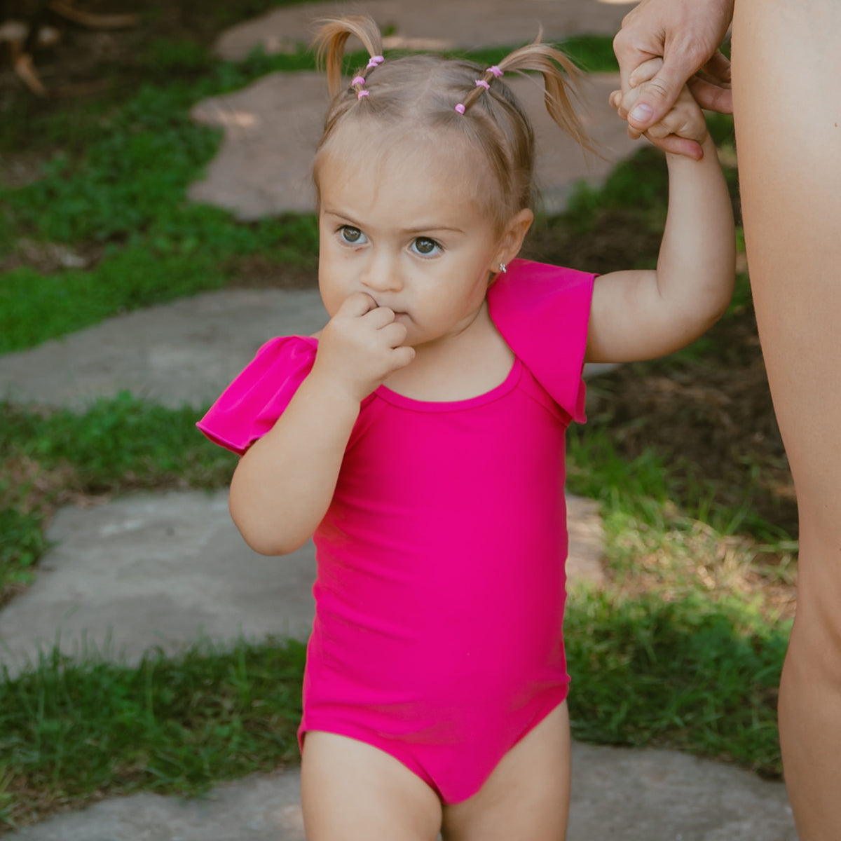 Ruffle Sleeve One Piece (Girls) Fuchsia / 2T Fuchsia 2T Janela Bay- Tilden Co.