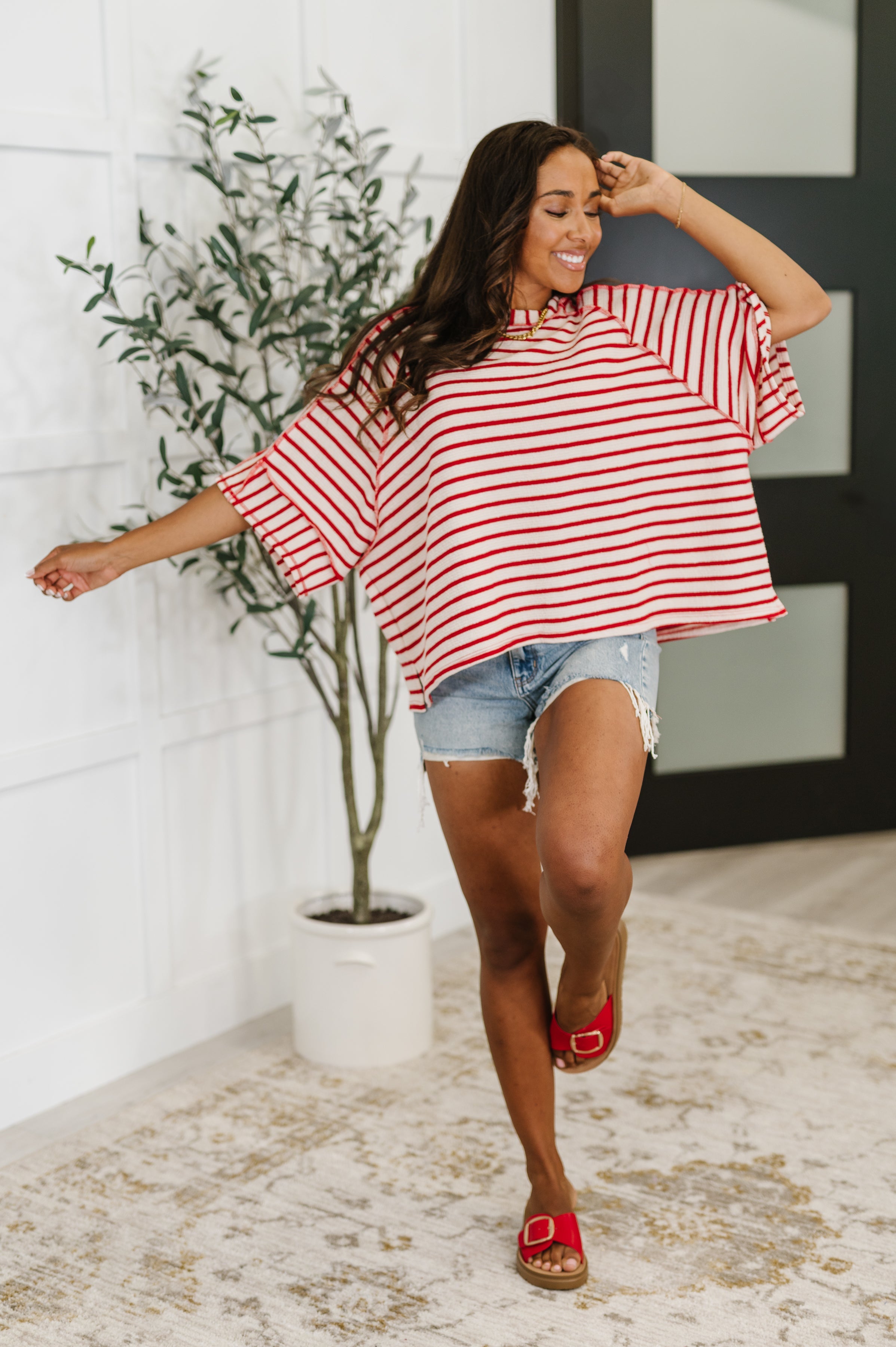 Sass in Session Relaxed Top in Cream Red Womens Ave Shops- Tilden Co.