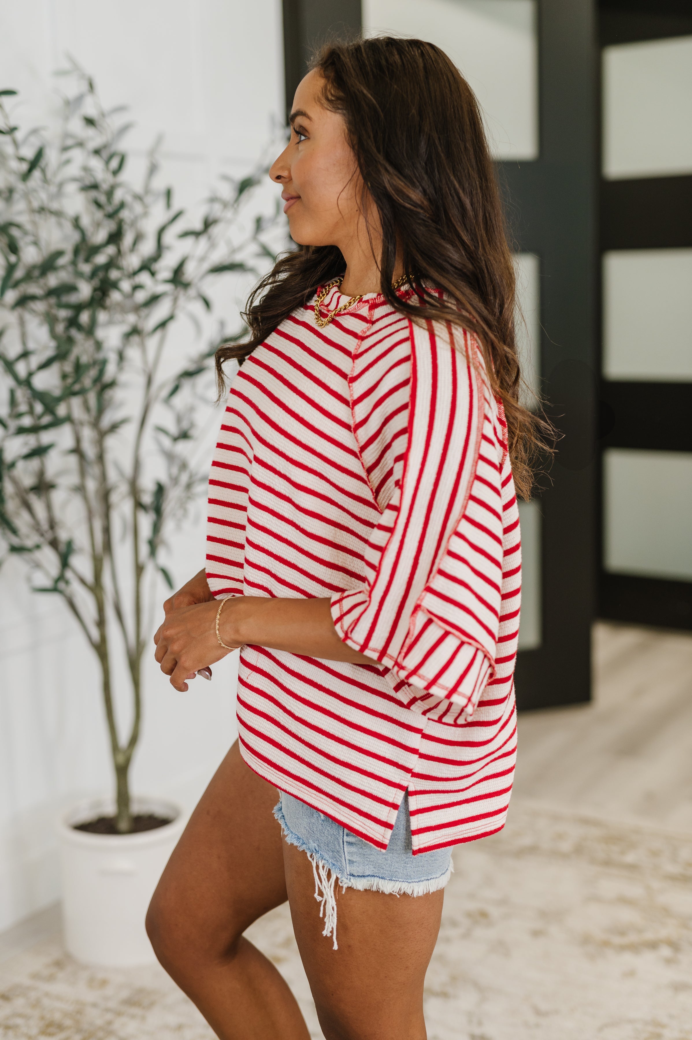 Sass in Session Relaxed Top in Cream Red Womens Ave Shops- Tilden Co.
