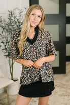 Sassy Season Split Neck Leopard Print Blouse Womens Ave Shops- Tilden Co.