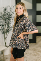 Sassy Season Split Neck Leopard Print Blouse Womens Ave Shops- Tilden Co.