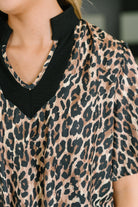Sassy Season Split Neck Leopard Print Blouse Womens Ave Shops- Tilden Co.