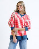 Saturday Stripe Crew S / Red/Cream S Red/Cream Tops Downeast- Tilden Co.