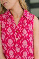 Sea Spray Collared Sleeveless Top in Floral Ikat Tank Top Ave Shops- Tilden Co.