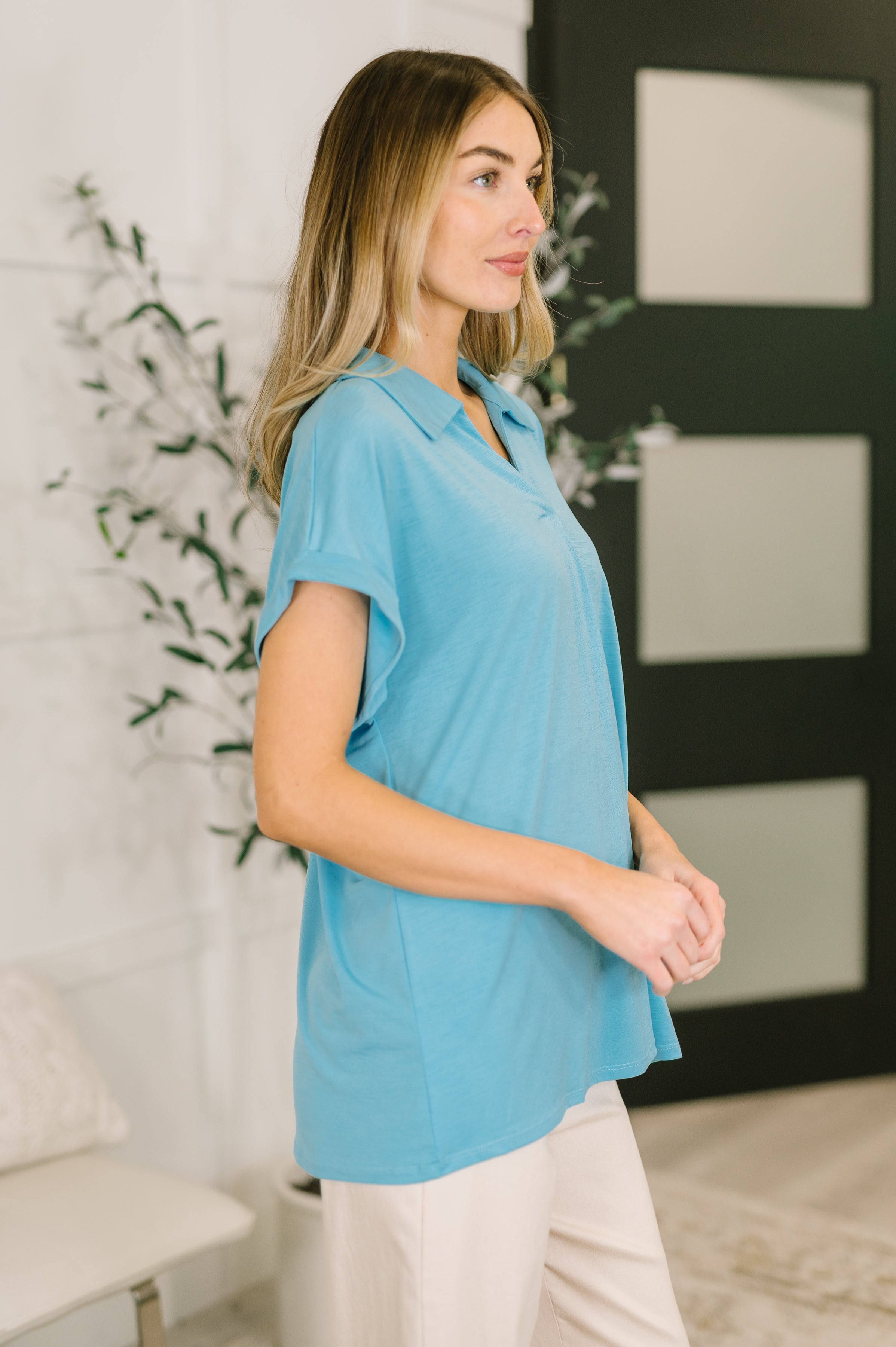 Sea You Soon Collared Top in Costal Blue T-Shirt Ave Shops- Tilden Co.