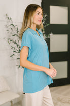 Sea You Soon Collared Top in Costal Blue T-Shirt Ave Shops- Tilden Co.