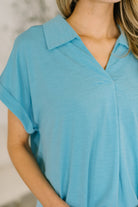 Sea You Soon Collared Top in Costal Blue T-Shirt Ave Shops- Tilden Co.