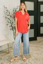 Sea You Soon Collared Top in Hot Coral T-Shirt Ave Shops- Tilden Co.