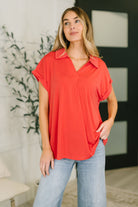 Sea You Soon Collared Top in Hot Coral T-Shirt Ave Shops- Tilden Co.