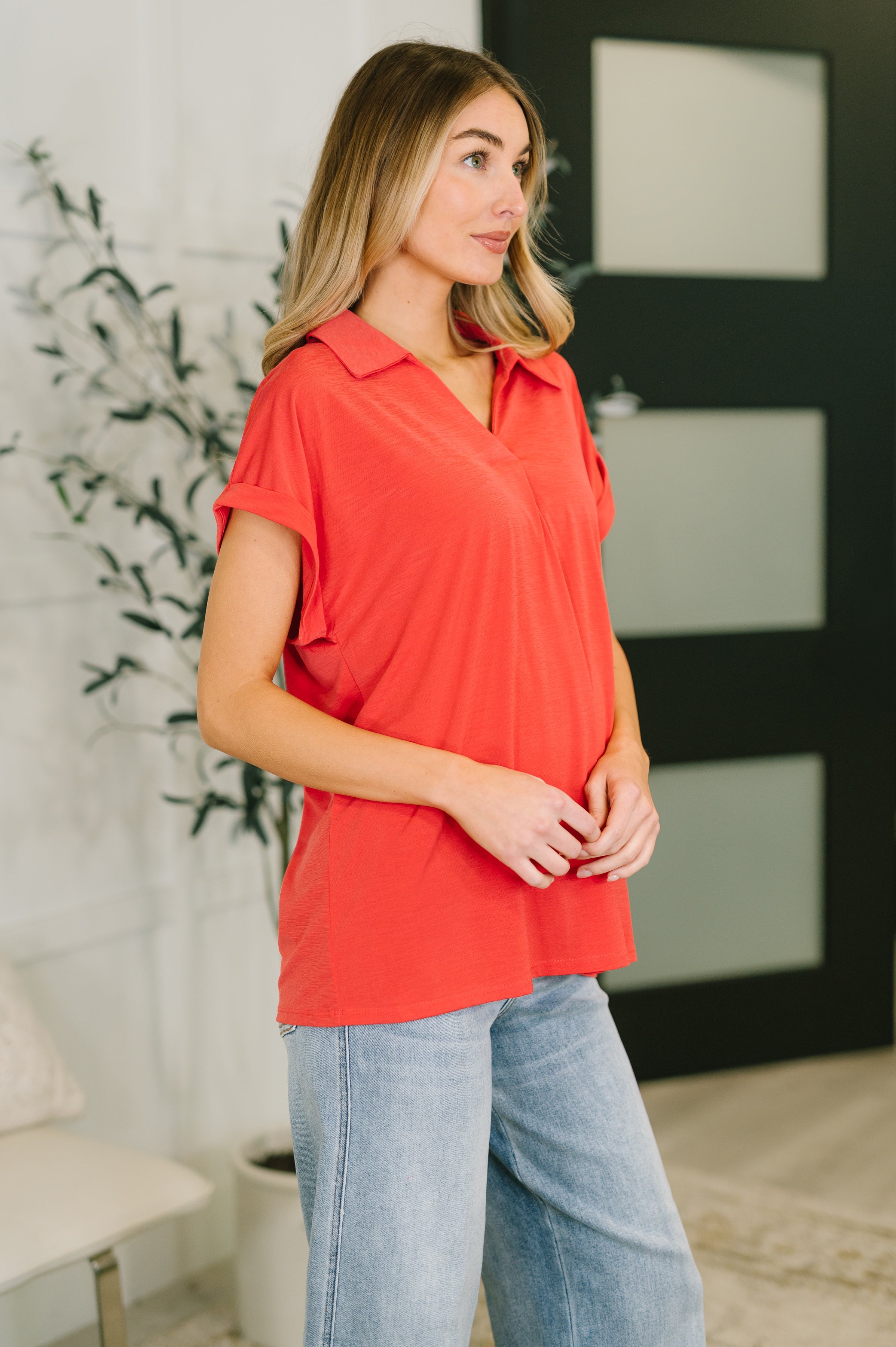 Sea You Soon Collared Top in Hot Coral T-Shirt Ave Shops- Tilden Co.