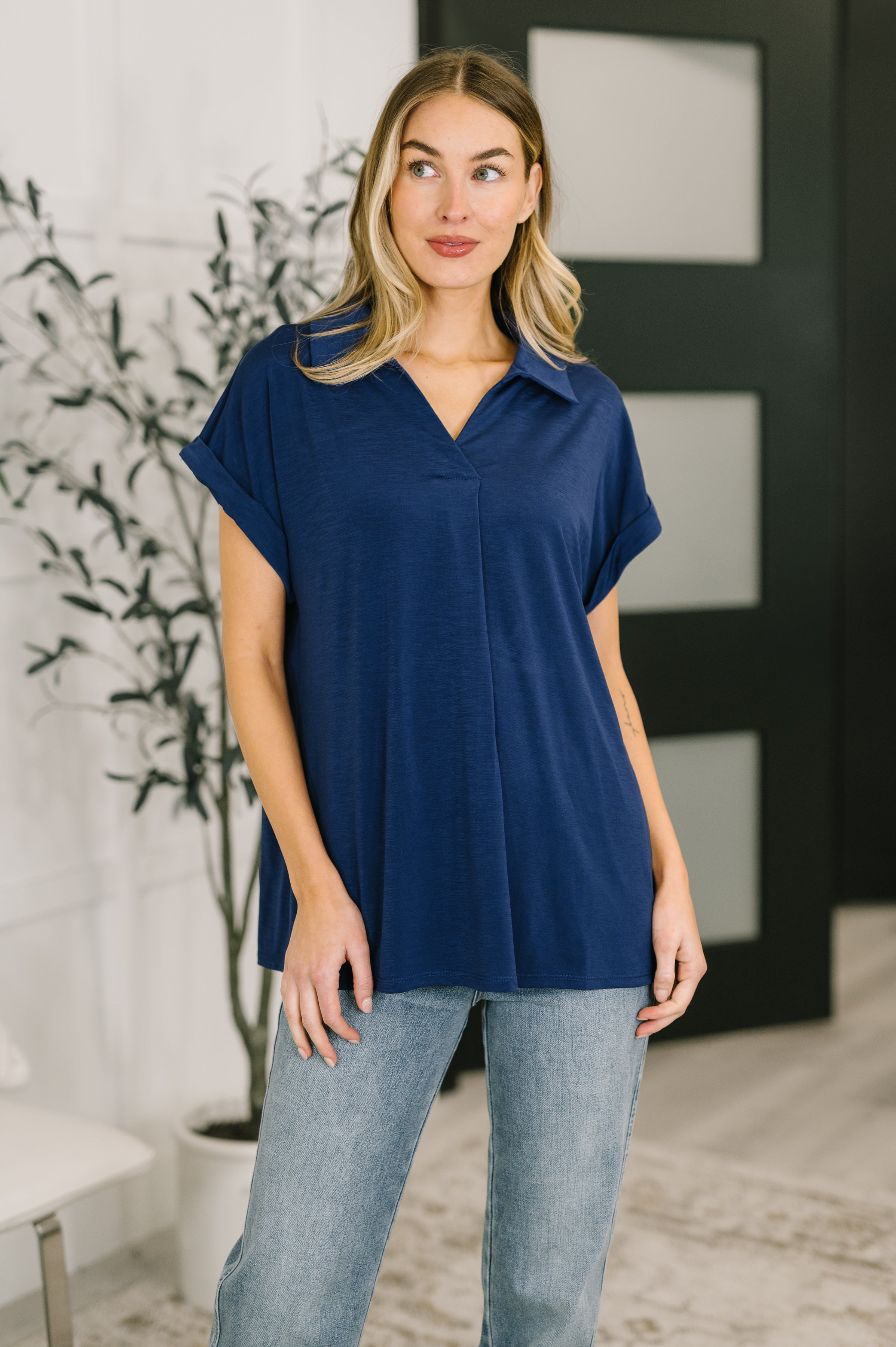 Sea You Soon Collared Top in Navy T-Shirt Ave Shops- Tilden Co.