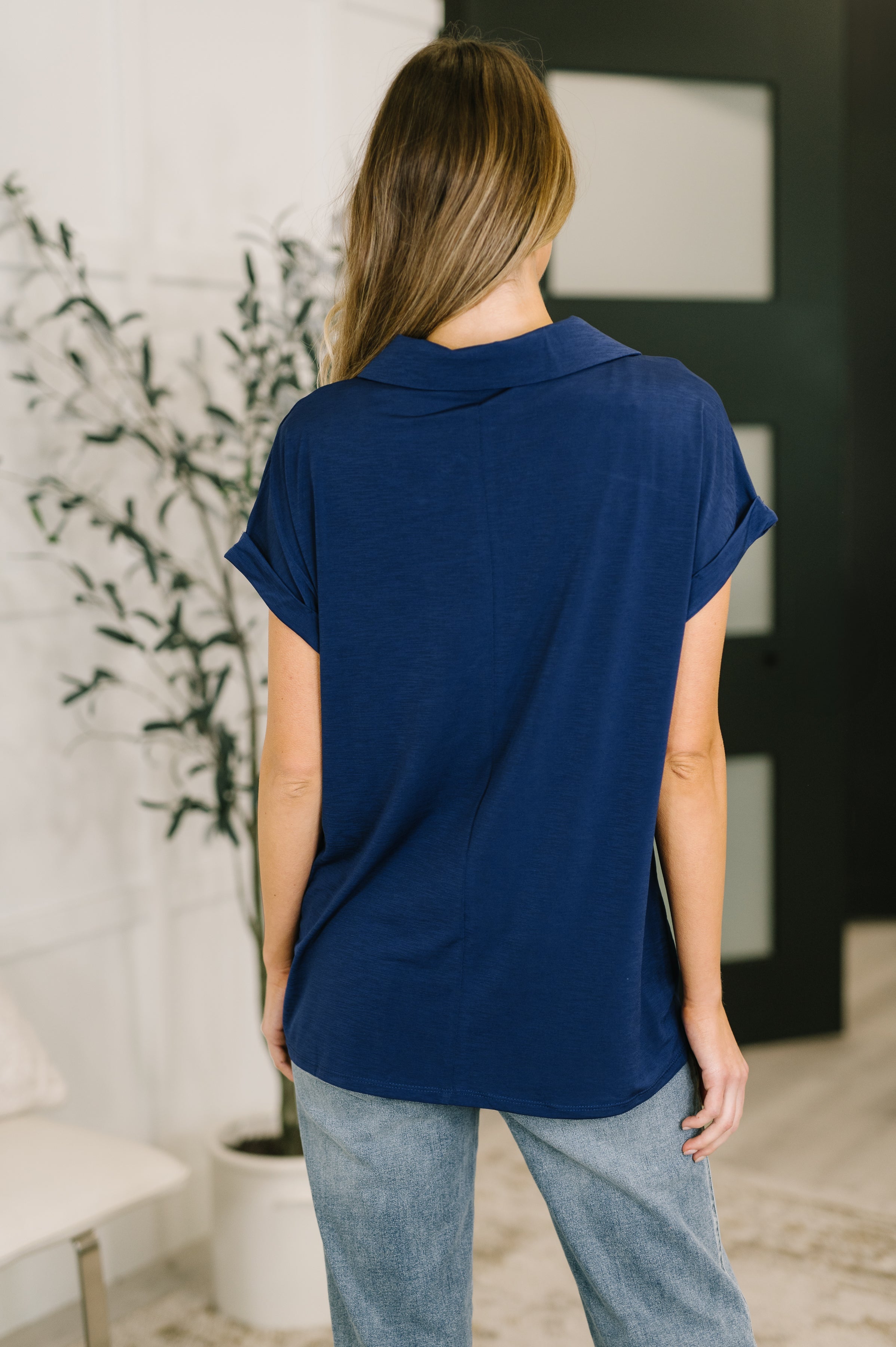 Sea You Soon Collared Top in Navy T-Shirt Ave Shops- Tilden Co.