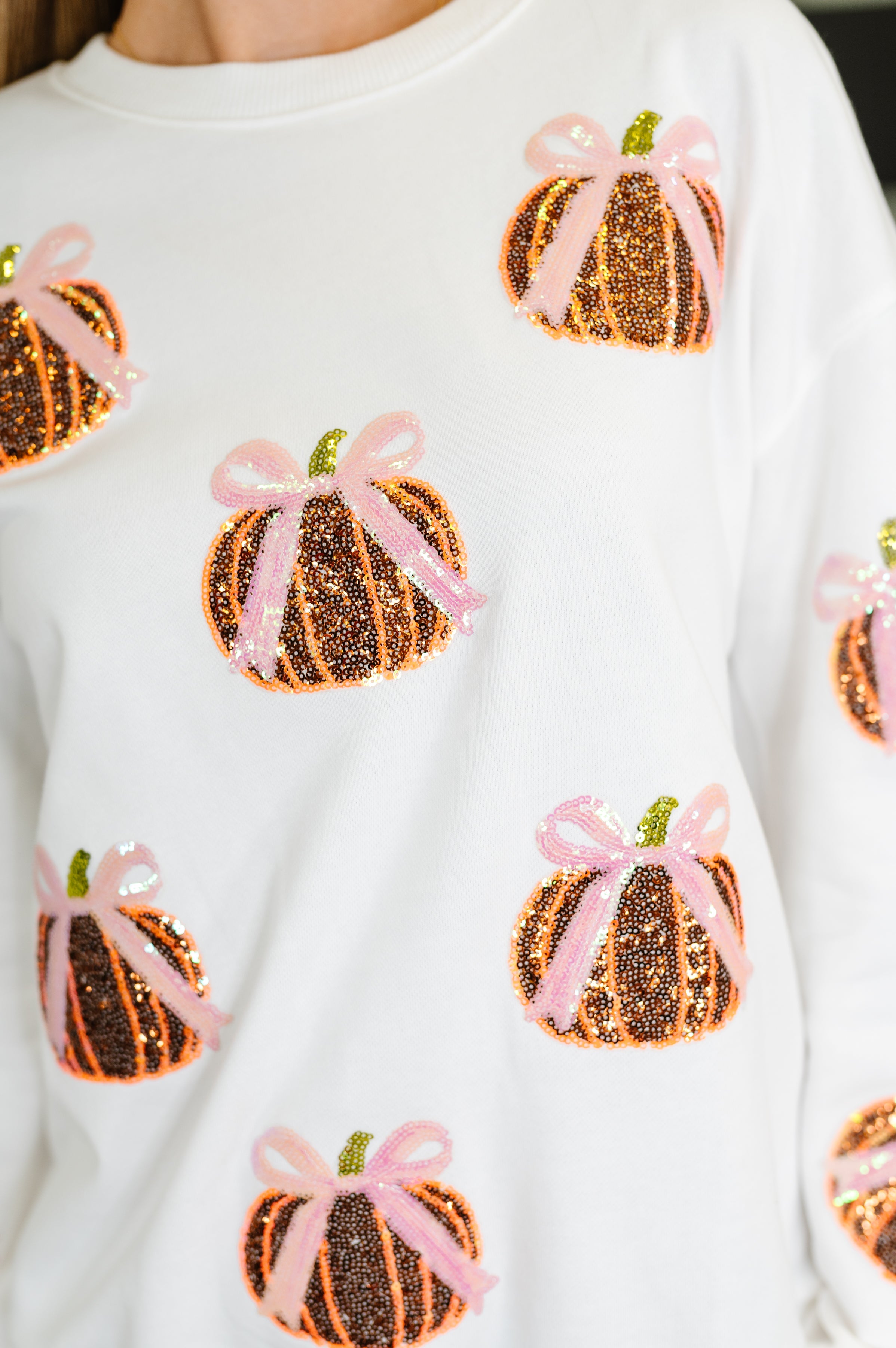 PREORDER: Sequin Pumpkin Bow Pullover Womens Ave Shops- Tilden Co.