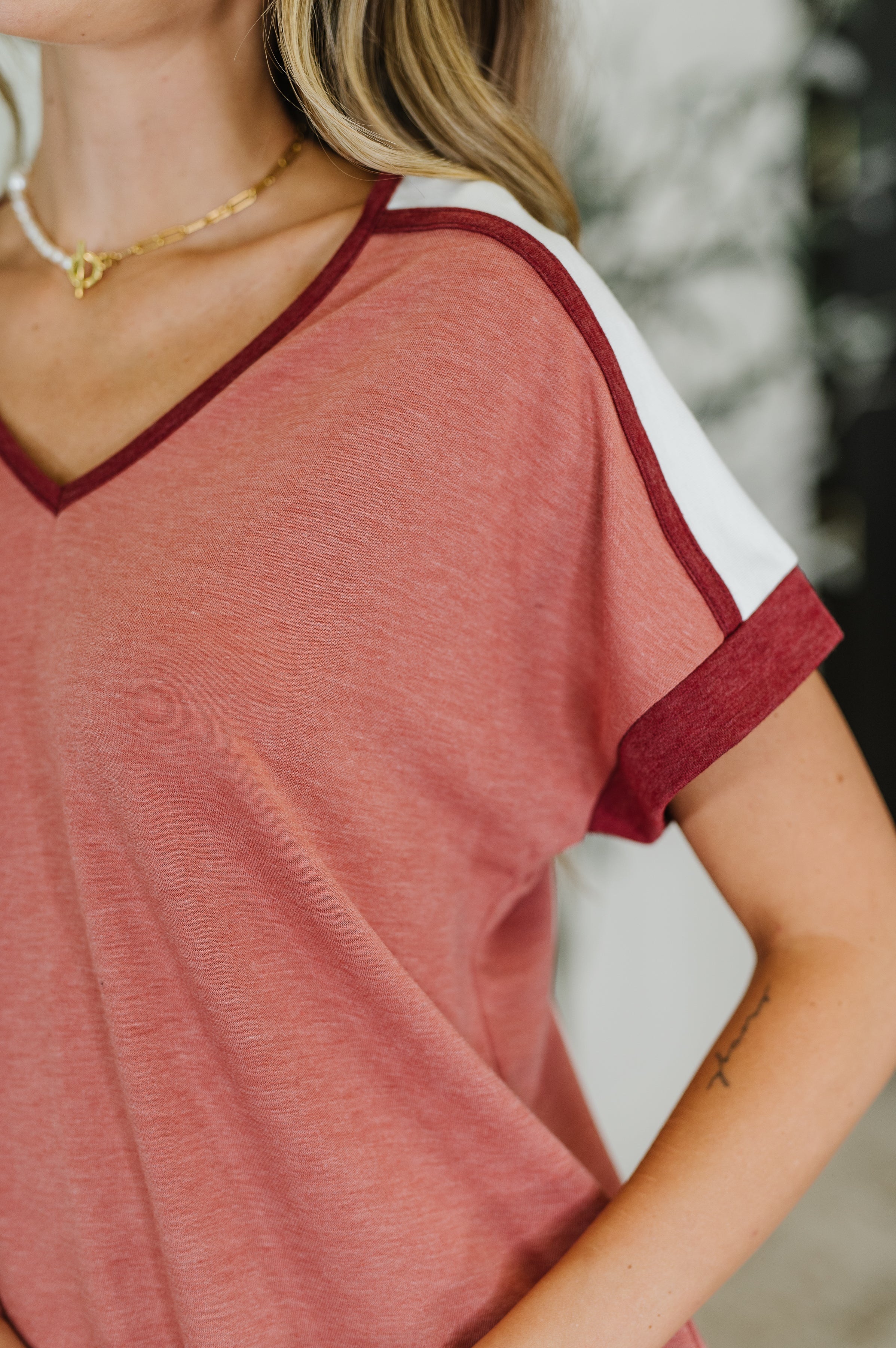 Sew Into You V-Neck Top in Light Rust Womens Ave Shops- Tilden Co.