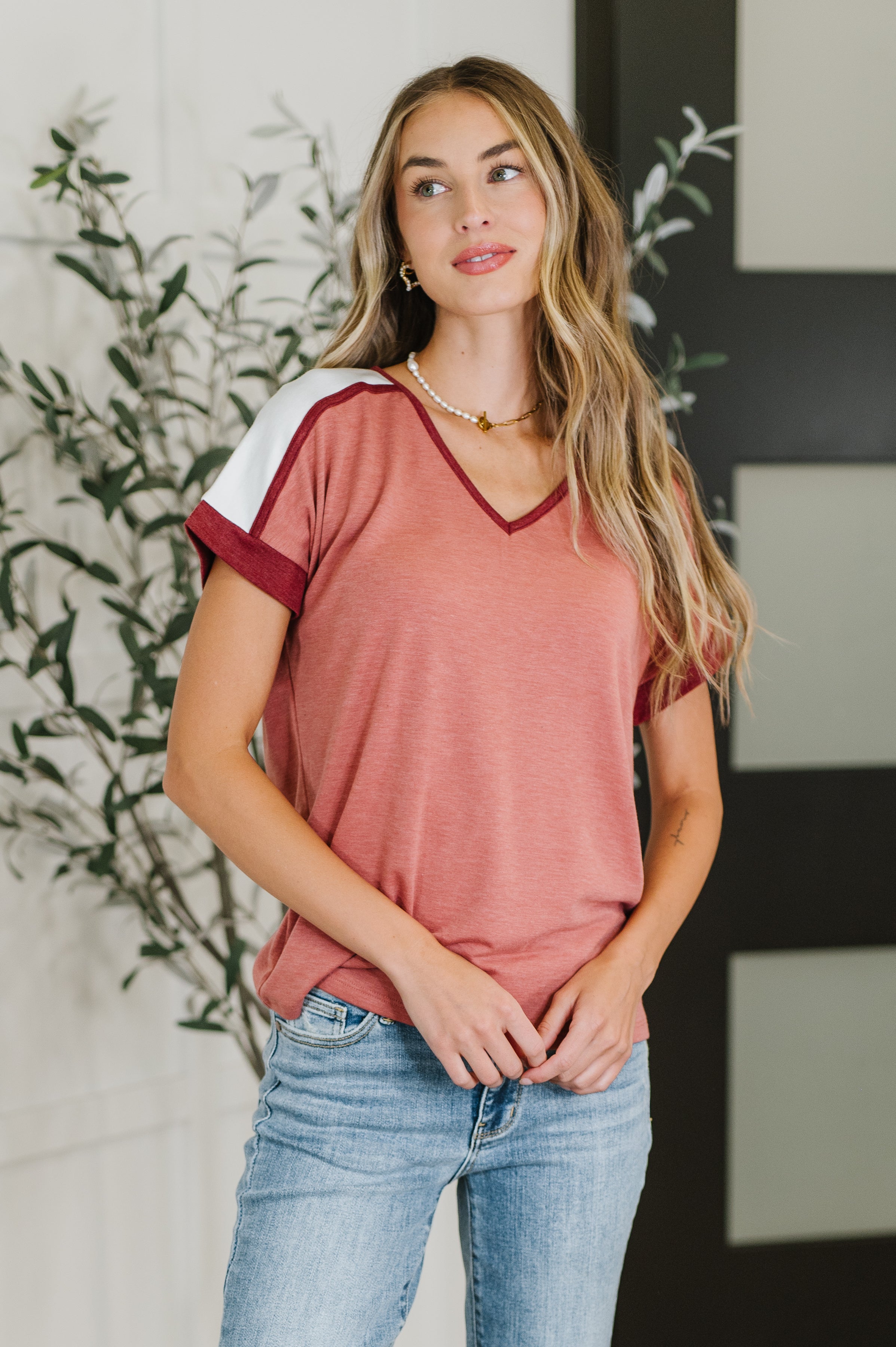 Sew Into You V-Neck Top in Light Rust Womens Ave Shops- Tilden Co.