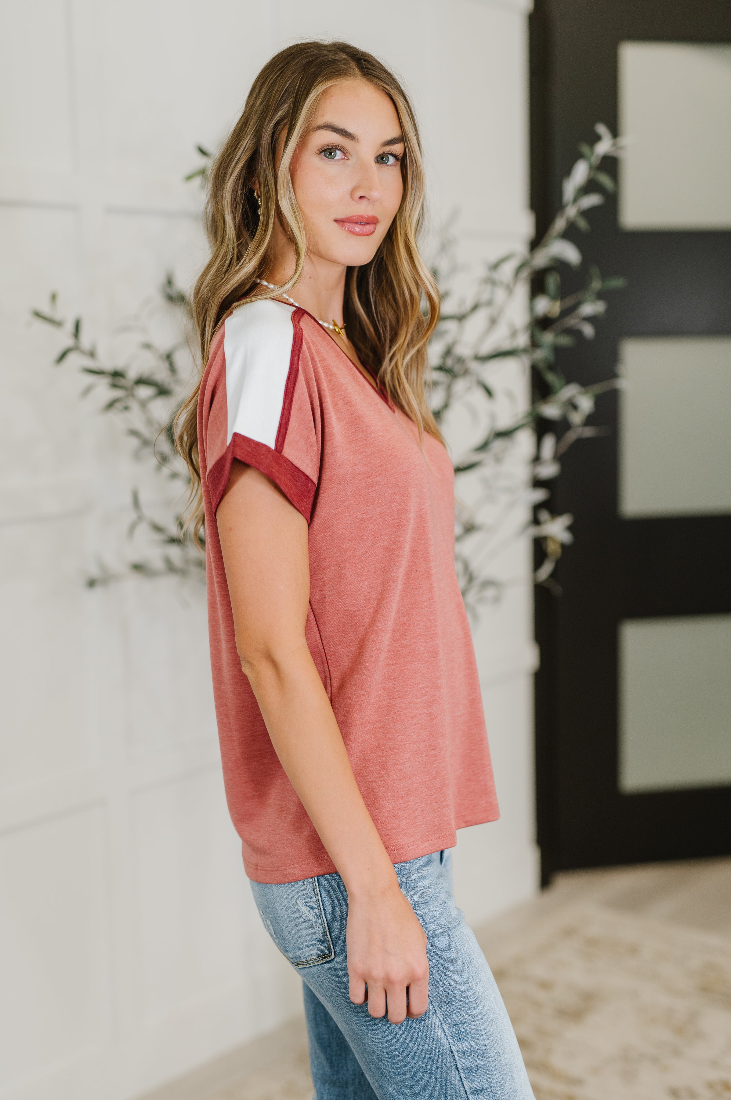 Sew Into You V-Neck Top in Light Rust Womens Ave Shops- Tilden Co.