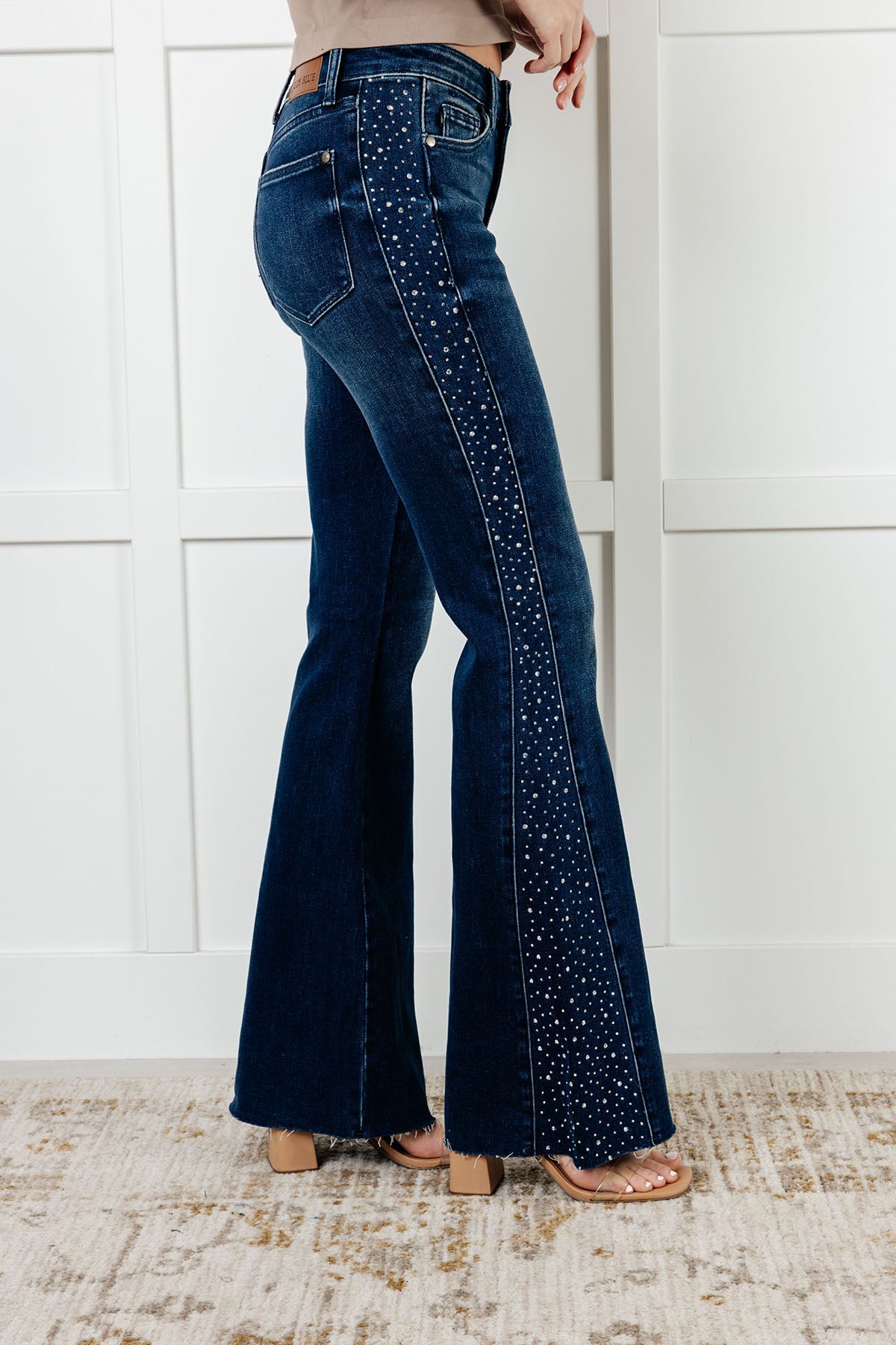 Shannon Mid Rise Rhinestone Detail Flare Jeans Womens Ave Shops- Tilden Co.