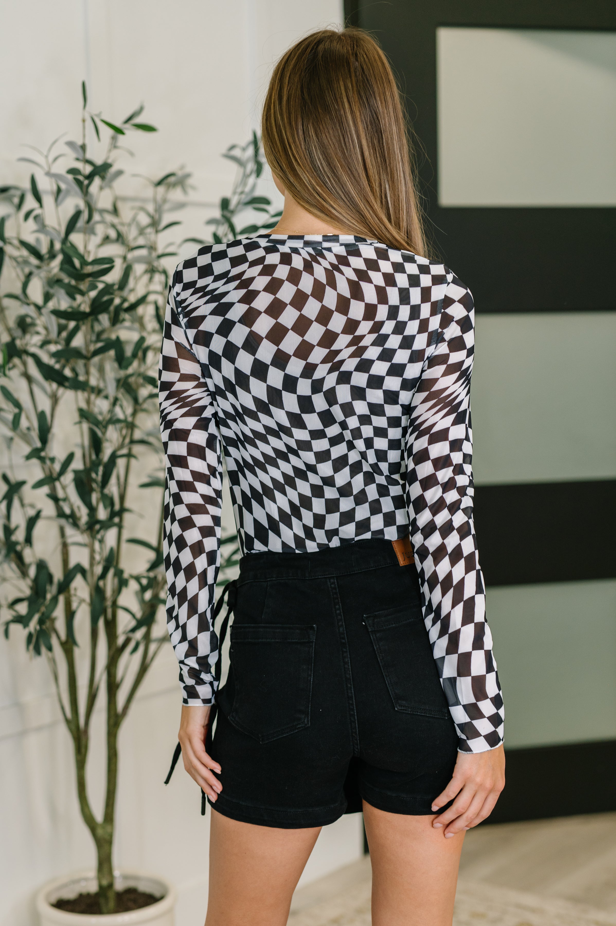 PREORDER: Sheer Long Sleeve Checkered Layering Top in Three Colors Womens Ave Shops- Tilden Co.