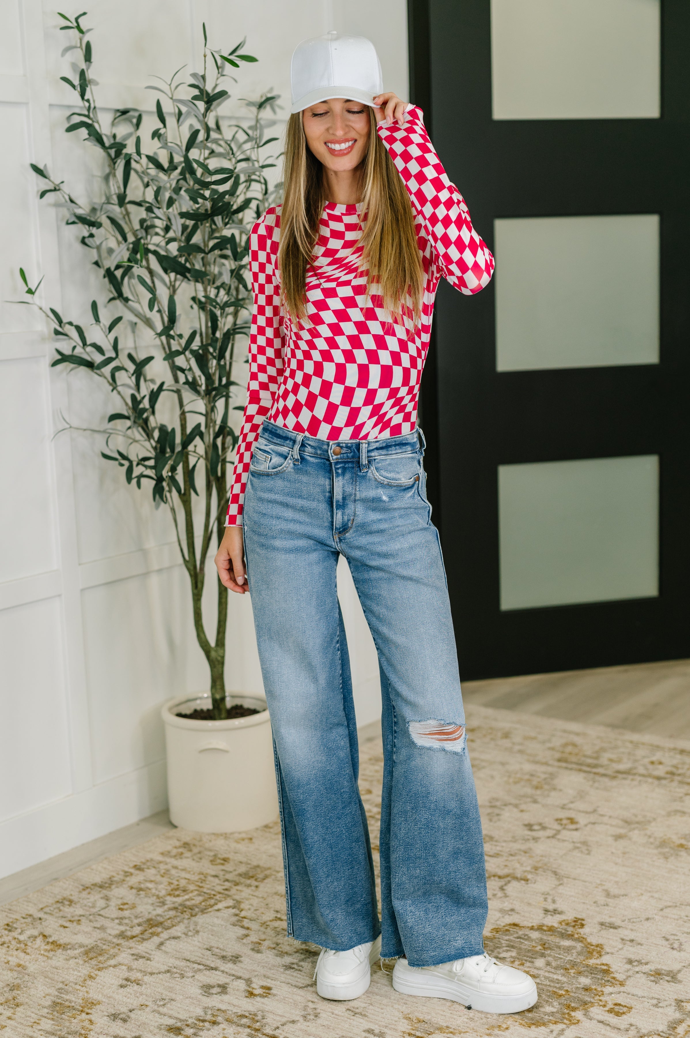 PREORDER: Sheer Long Sleeve Checkered Layering Top in Three Colors Womens Ave Shops- Tilden Co.