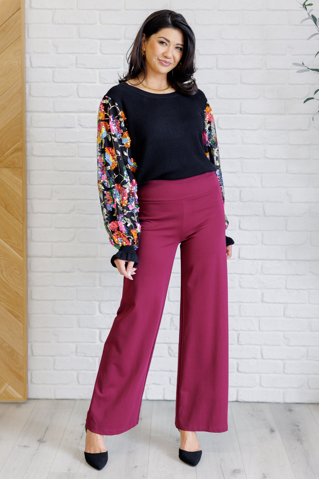 She is the Party Floral Sequins Mesh Sleeve Top Tops Ave Shops- Tilden Co.