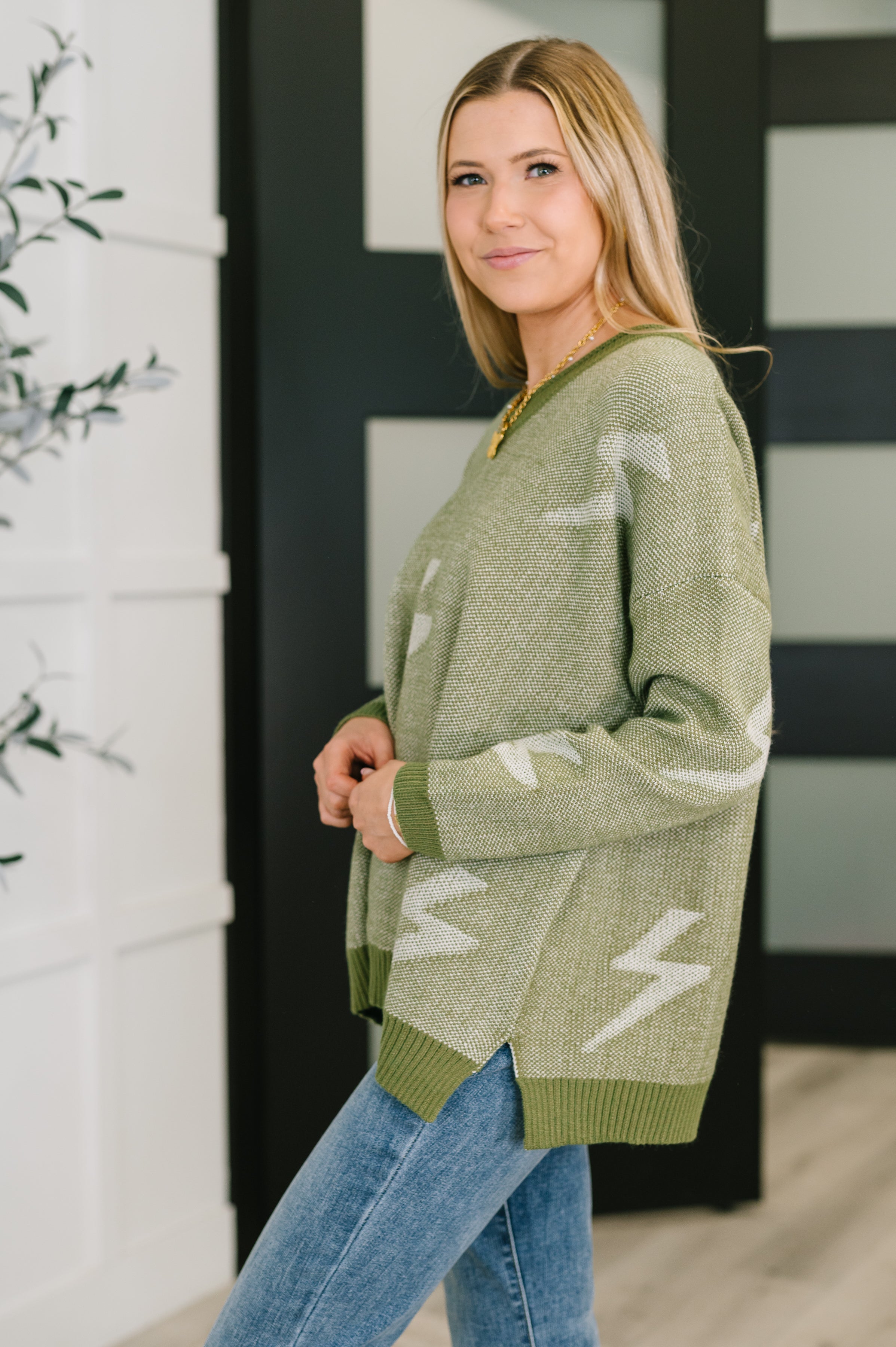 Shock Value V-Neck Sweater in Olive Womens Ave Shops- Tilden Co.