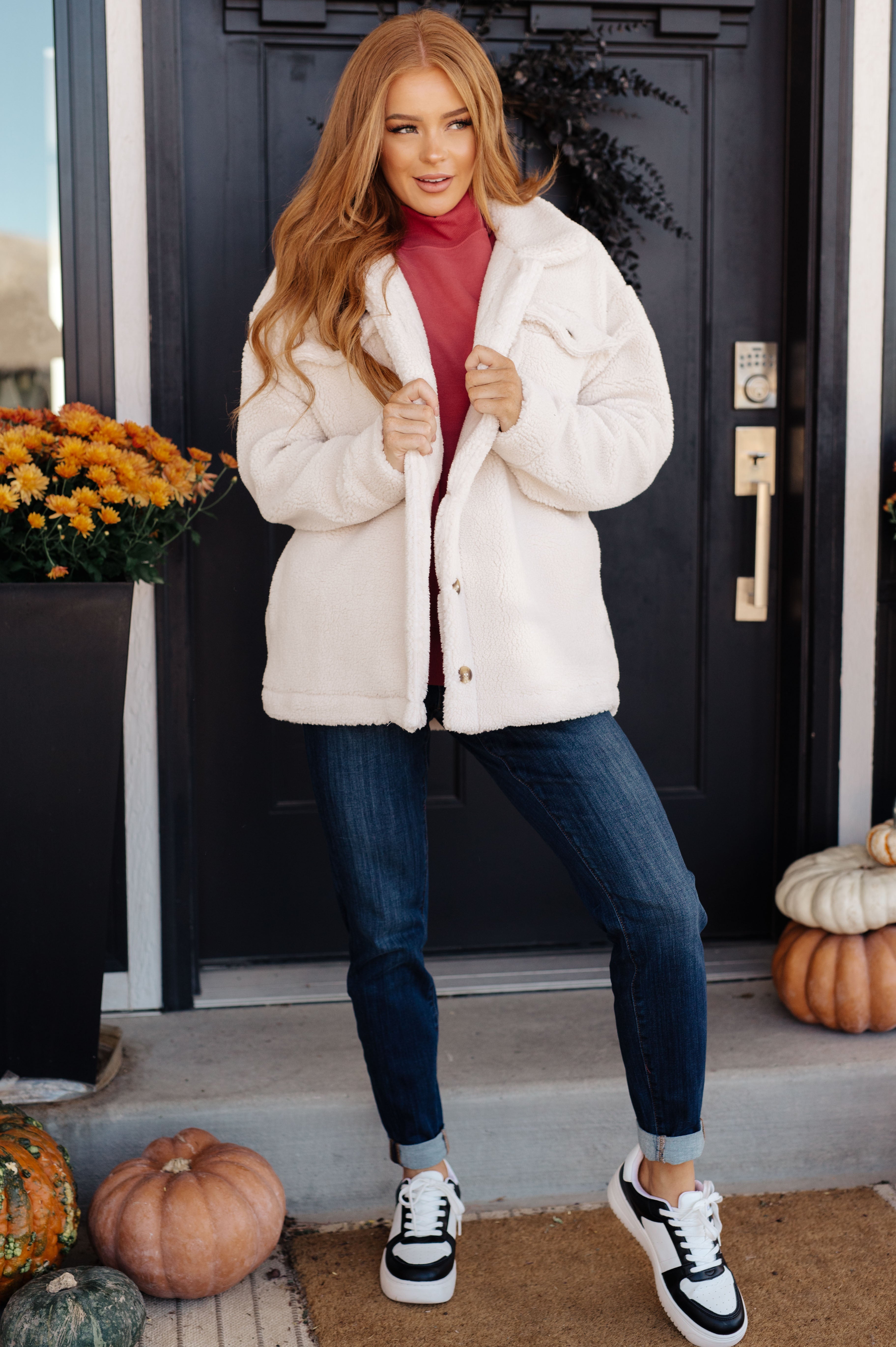 Shrouded in Sherpa Coat in White Layers Ave Shops- Tilden Co.