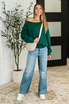 Side Hustle Off Shoulder Long Sleeve Top in Hunter Green Womens Ave Shops- Tilden Co.