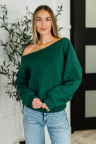 Side Hustle Off Shoulder Long Sleeve Top in Hunter Green Womens Ave Shops- Tilden Co.