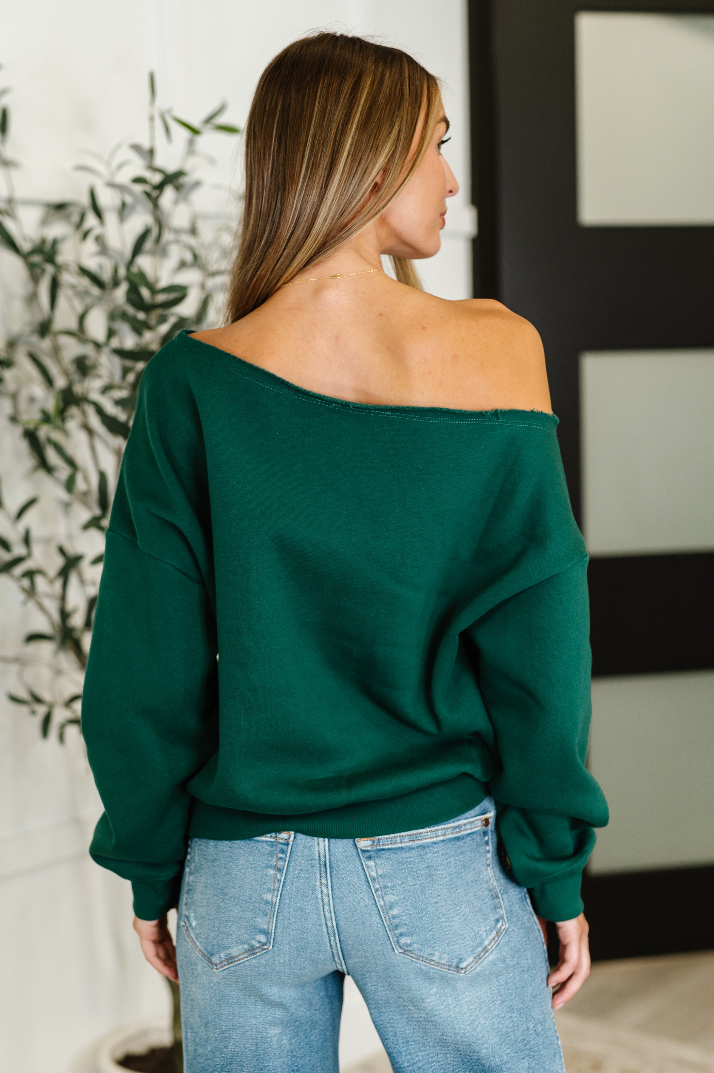 Side Hustle Off Shoulder Long Sleeve Top in Hunter Green Womens Ave Shops- Tilden Co.