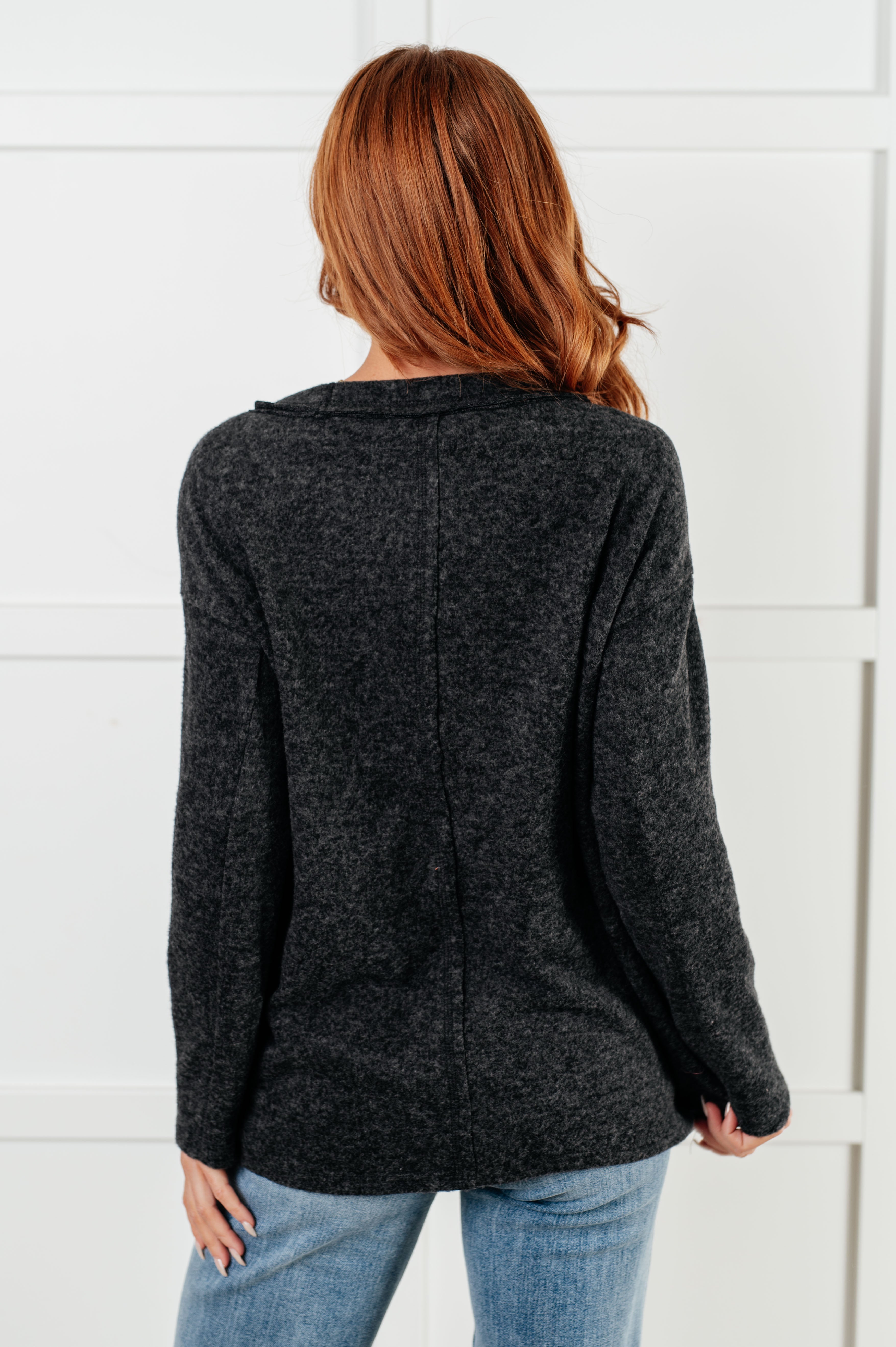 Simple Silhouette Brushed Hacci Sweater in Black Tops Ave Shops- Tilden Co.