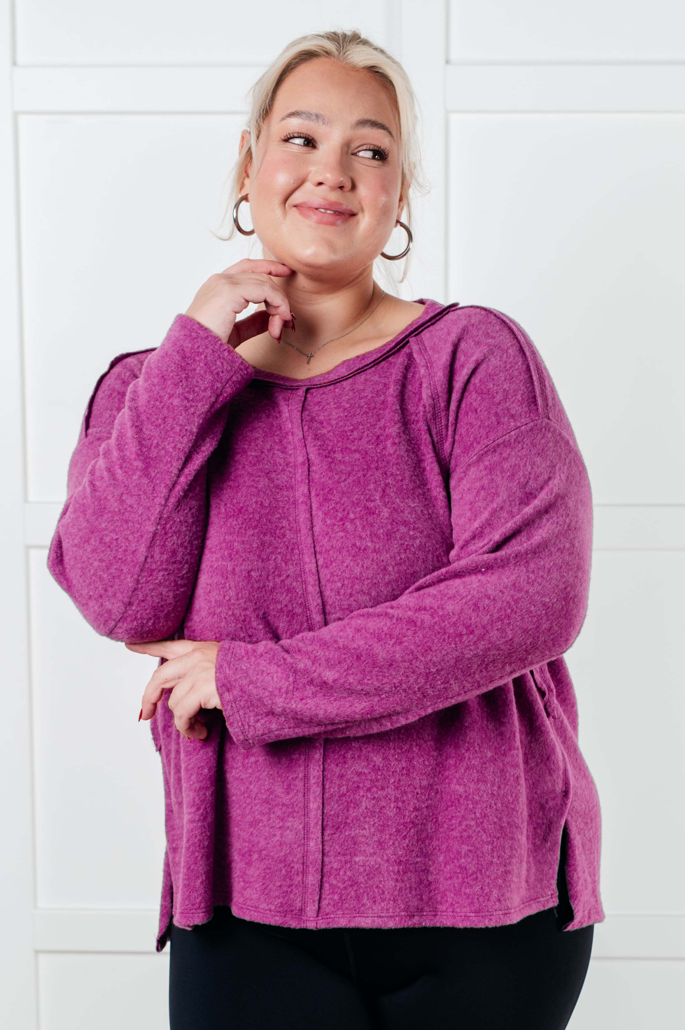 Simple Silhouette Brushed Hacci Sweater in Light Plum Tops Ave Shops- Tilden Co.