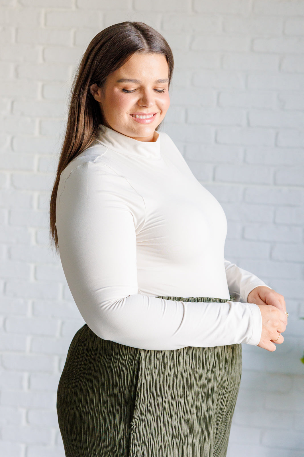 Simple Situation Mock Neck Bodysuit in White Pearl    Bodysuits Ave Shops- Tilden Co.