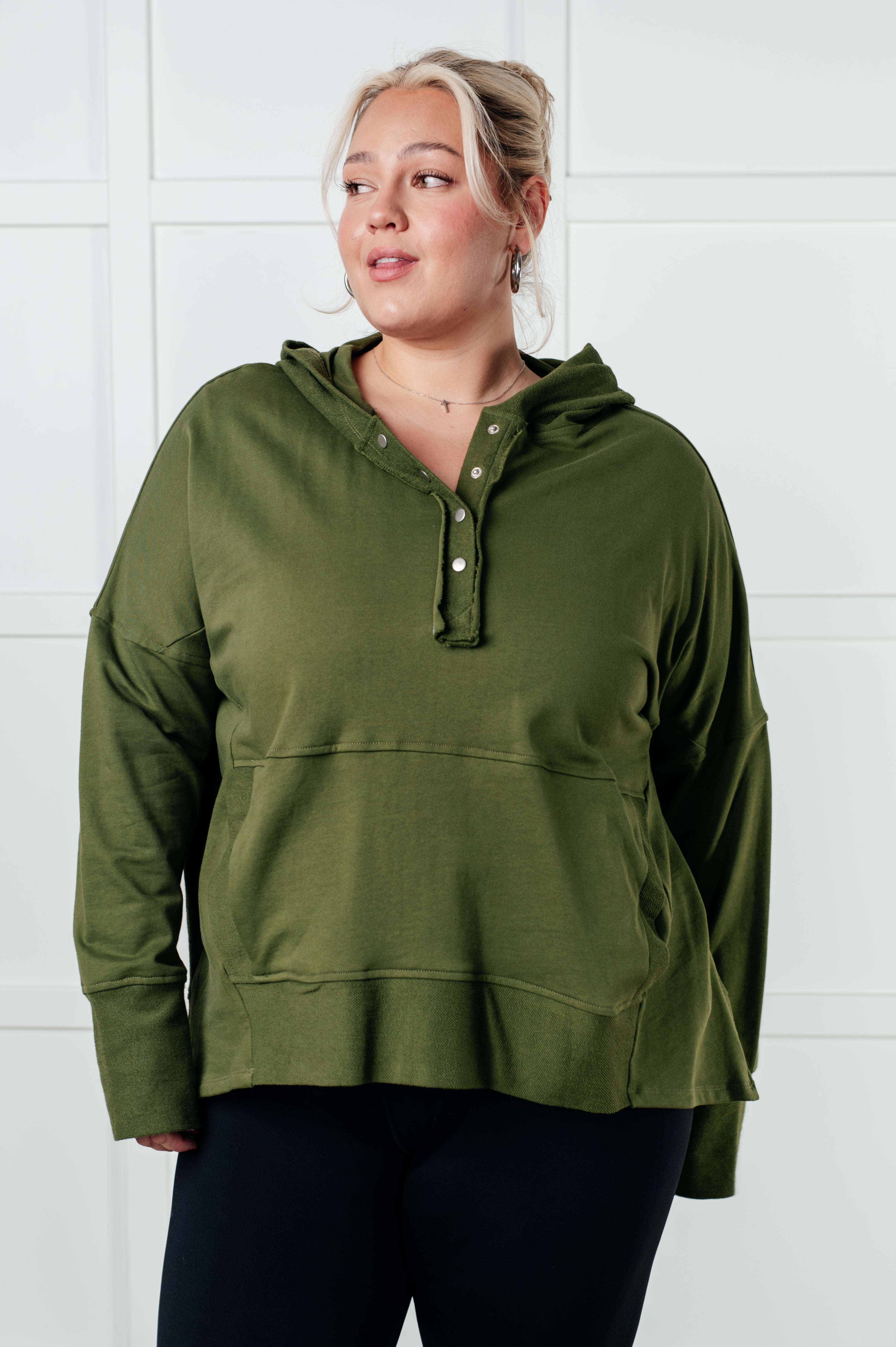 Simple Snug Snap Hooded Pullover Tops Ave Shops- Tilden Co.