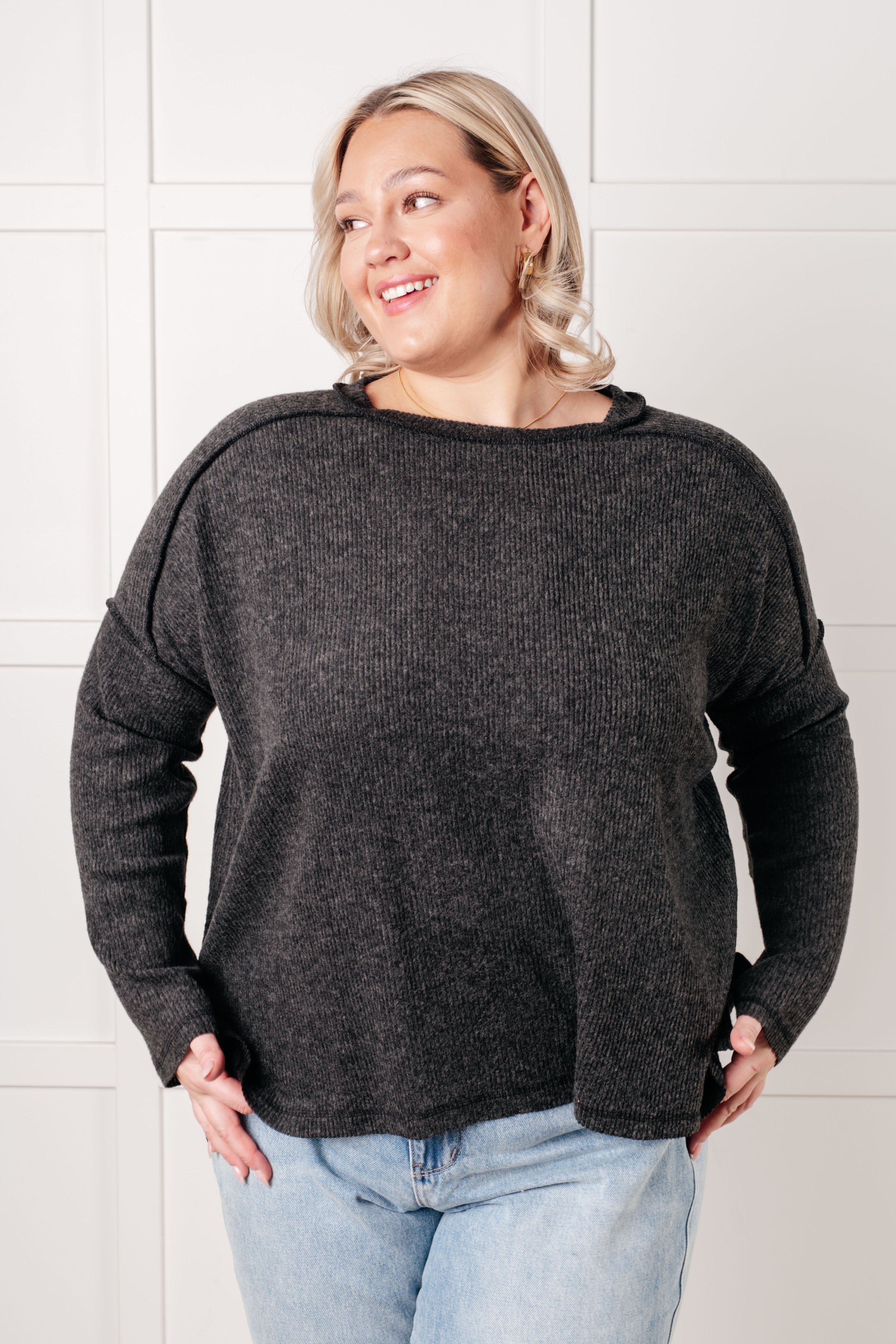 Simply Basic Ribbed Hacci Sweater in Black Tops Ave Shops- Tilden Co.