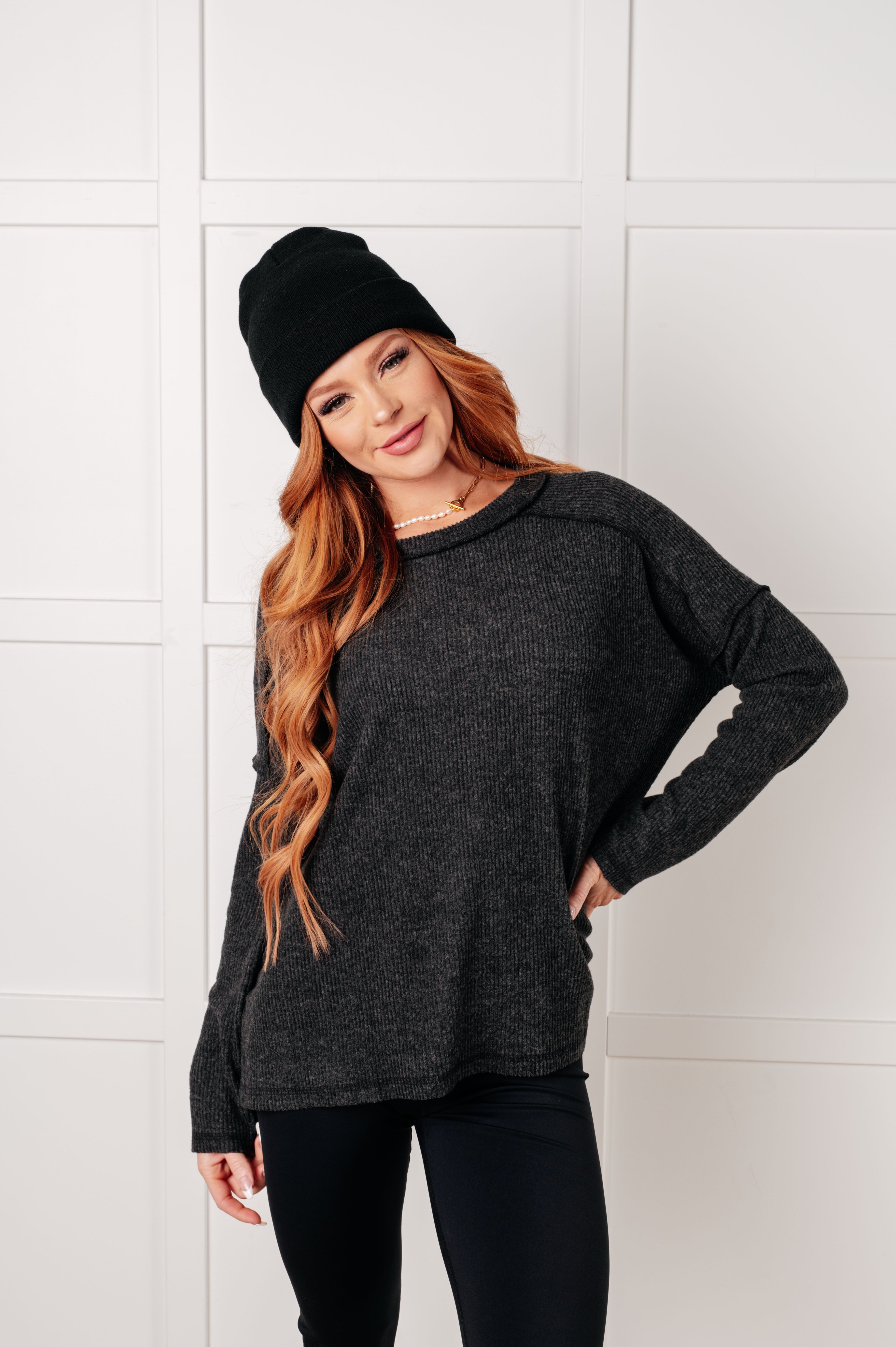 Simply Basic Ribbed Hacci Sweater in Black Tops Ave Shops- Tilden Co.