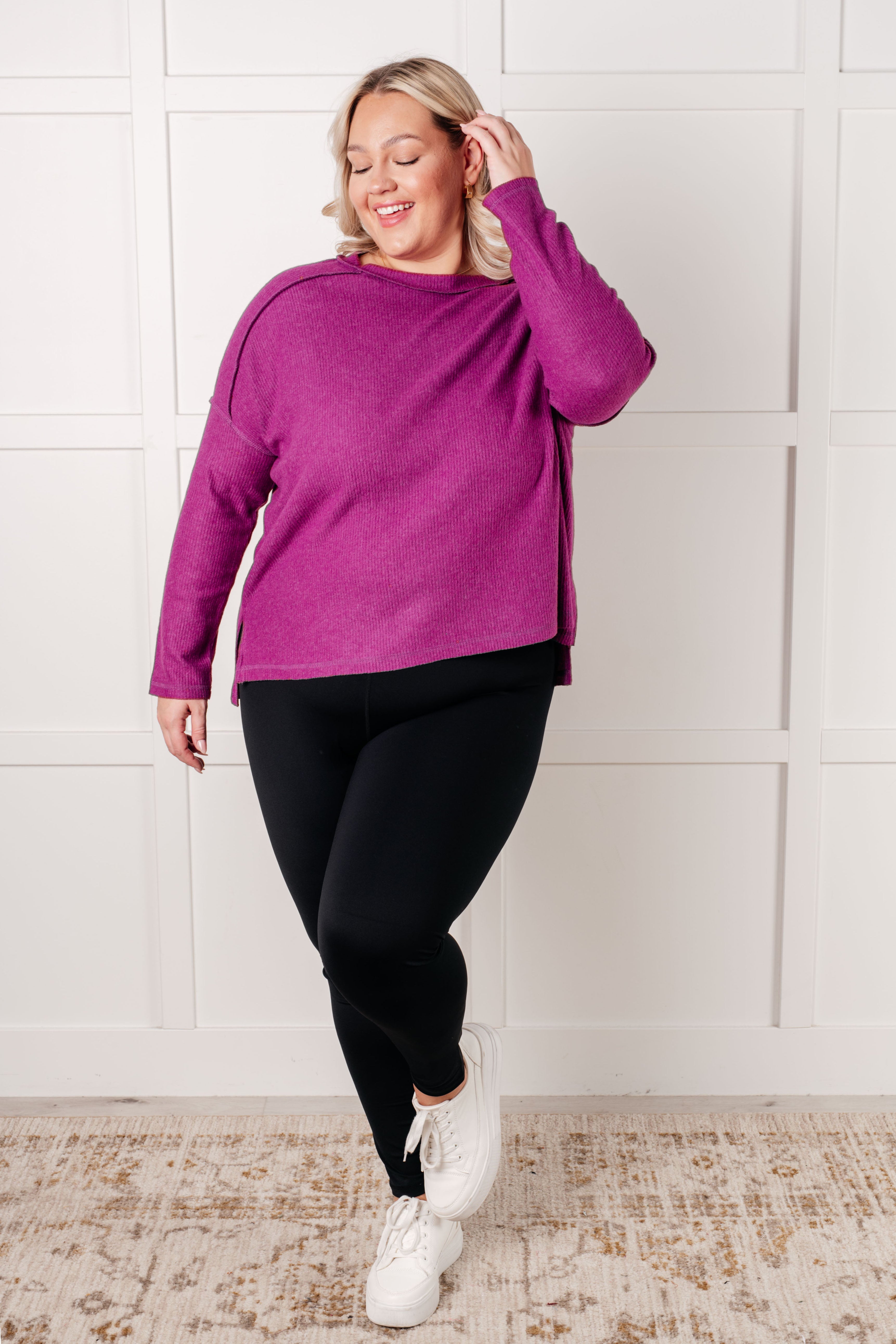 Simply Basic Ribbed Hacci Sweater in Light Plum Tops Ave Shops- Tilden Co.