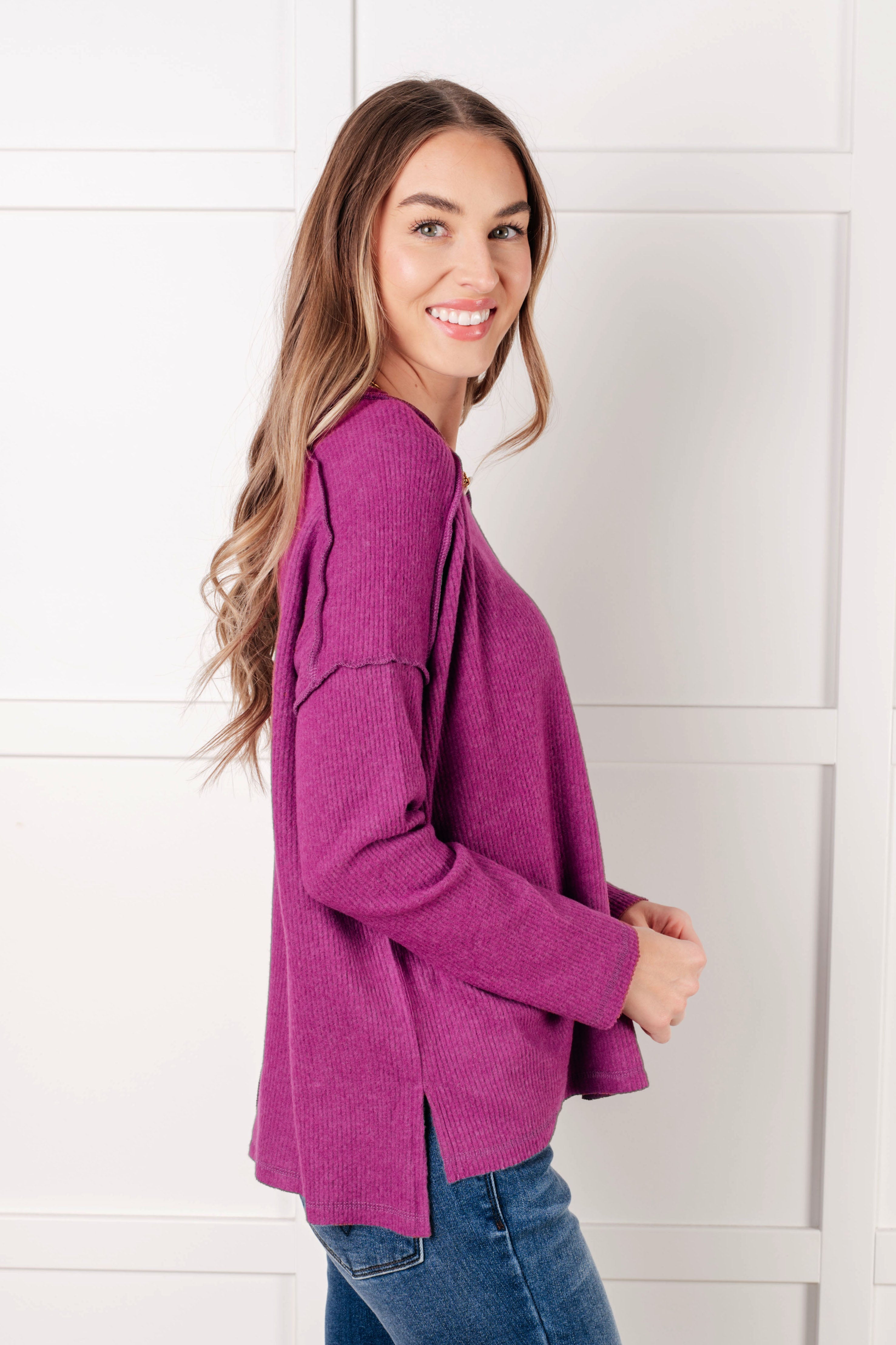 Simply Basic Ribbed Hacci Sweater in Light Plum Tops Ave Shops- Tilden Co.