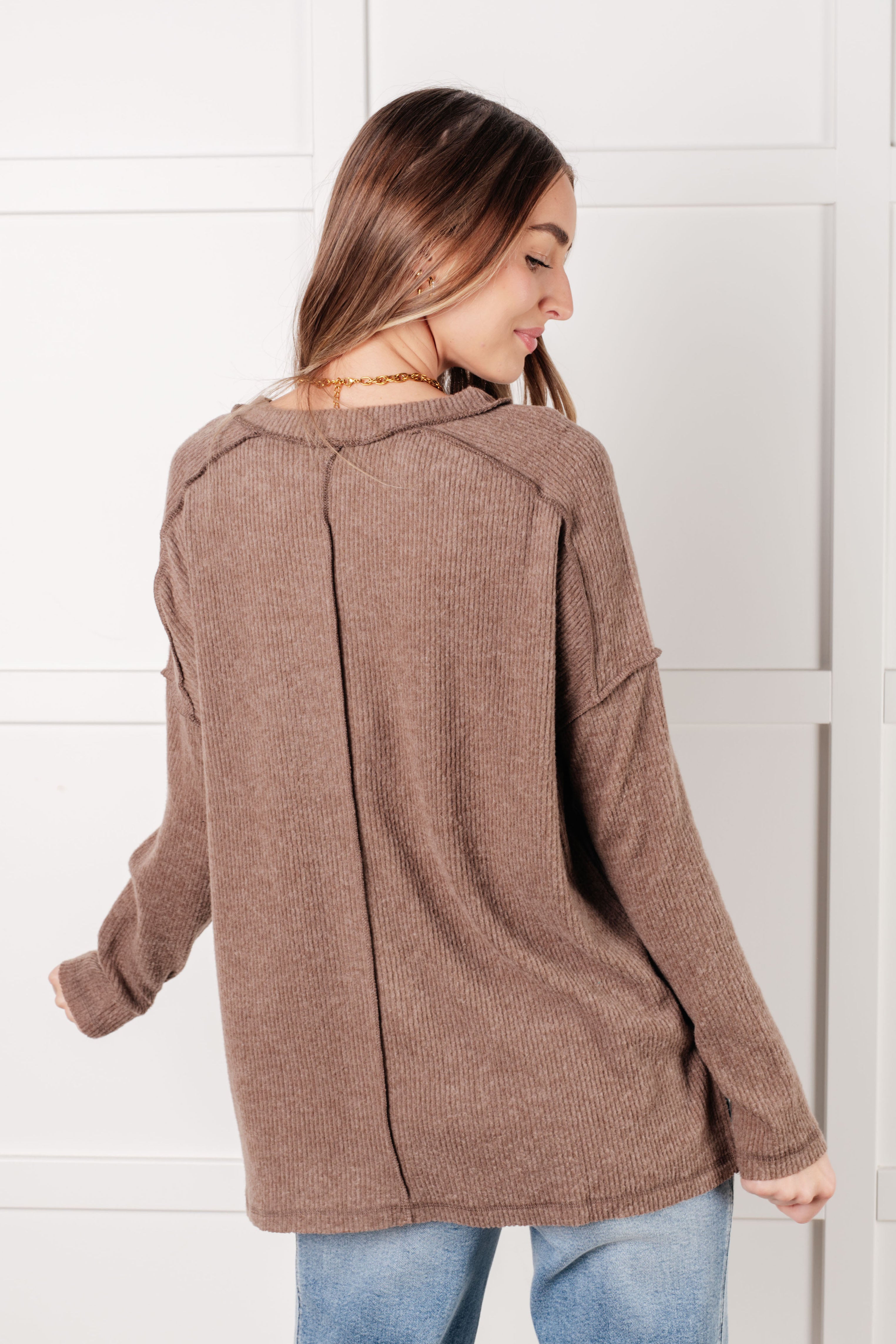 Simply Basic Ribbed Hacci Sweater in Mocha Tops Ave Shops- Tilden Co.