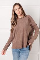 Simply Basic Ribbed Hacci Sweater in Mocha Tops Ave Shops- Tilden Co.