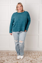 Simply Basic Ribbed Hacci Sweater in Teal Tops Ave Shops- Tilden Co.